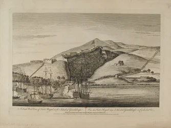 ?En sydlig udsigt over Fort Royal på øen Guadaloupe?, 1759 ca