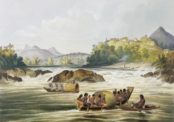 Det brasilianske fort Sankt Gabriel ved Rio Negro, fra »Views in the Interior of Guiana«, stukket af George Barnard (virksom 1832-90), udgivet af Ackermann, 1840