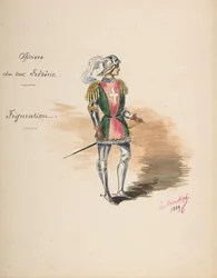 Costume Design for Officers of Duke Frederick [a], Descriptive Sheet of Costume..., 1889.