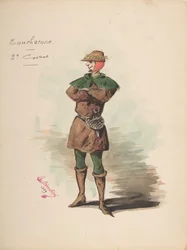 Kostumedesign til Touchstone [a], Descriptive Sheet of Costume and Accessories..., 1889.