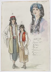 Holmès - Det sorte bjerg - kostumedesign af Charles Bianchini - 09. Små piger. Frøkenerne Charrier 2e, Gillet, Taugh, Lozeran, Renoir, Evel