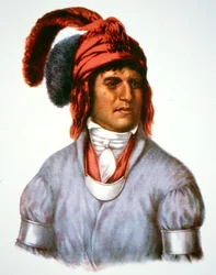 Ledagie, en høvding af Creek-folket, fra et maleri fra 1825 (farvelitografi)