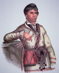 Mistippee, søn af Yoholo-Micco, chef for Creek People, fra maleri af 1826 (farve litho)