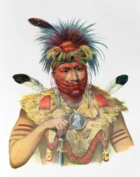 Ne-Sou-A-Quoit, en Fox-høvding, illustration fra „The Indian Tribes of North America“ af Thomas L. McKenney og James Hall, udgivet af John Grant
