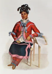 Tshusik, a Chippeway Woman, 1827, illustration fra "The Indian Tribes of North America, Vol.1", af Thomas L. McKenney og James Hall, udgivet af John Grant.