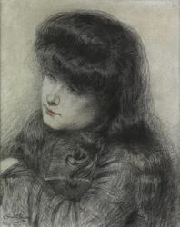 En pige, der læner sig over en stol, 1881