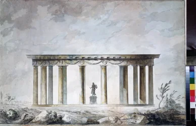 Skitse af parkpavillonen i Tsarskoye Selo (Sankt Petersborg) (Skitse af parkpavillonen i Tsarkoye Selo). Tegning af Charles Cameron (ca. 1730