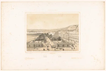 Udsigt over Villa Poggio Reale med allé af træer i Napoli Napoli. Jardin Royal / Napoli. Villa Reale (titel på objekt) Faces of the Kingdom of Napoli (serietitel) Royaume de Naples (serietitel på objekt)