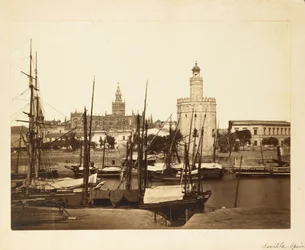 Katedral, Torre del Oro og Guadalquivir -floden, Sevilla