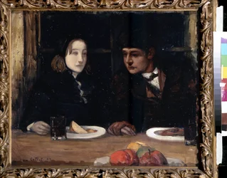 ""I Havets Land. Afskedsmåltidet"". Maleri af Charles Cottet (1863-1925)