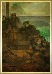 Havets land - triptykon, venstre panel: Those who depart (maleri på lærred)