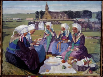 Plougastels kvinder ved benådningen af Saint Anne la Palud i 1903. Maleri af Charles Cottet (1863-1924)