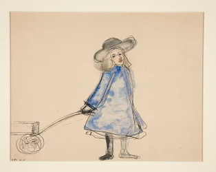 Girl Pulling Wagon (Almindelig pige i blå kjole) (recto); Skitse af en mand (verso)