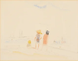 To kvinder og barn på stranden