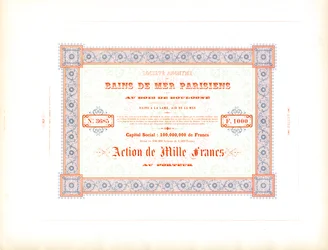 Aktiecertifikat "Parisian Sea Baths" (tryk)
