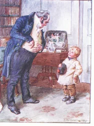 Hvad er Deres tilbøjeligheder med hensyn til sixpence?, illustration fra »Doktor Marigolds recept«, 1910