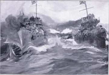 En kamp mellem destroyere, illustration fra Cassells History of the Russo-Japanese War Vol 1, ca. 1900