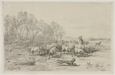 Landskab med en fåreflok, 1800-tallet.