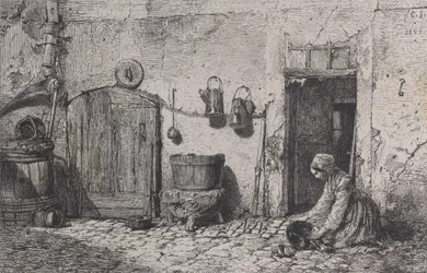 Skrubbende kvinde, 1844.