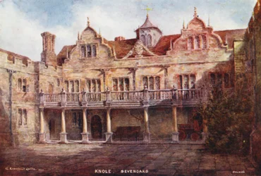 Knole House: Stone Court (farvelitografi)