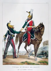 Uniform af et regiment af dragoner fra den kongelige garde, Frankrig, 1823.