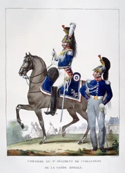 Uniform fra 1. Regiment af Chasseurs af den kongelige garde, Frankrig, 1823.