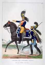 Uniform af elitegendarmer fra den kongelige garde, Frankrig, 1823.