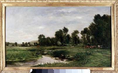 La vallee de l "Arques Painting by Charles Francois Daubignydani