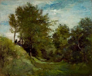 Landskab med figurer siddende på en banke, slutningen af 1870