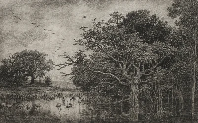 Sumpen med storke, ca. 1851
