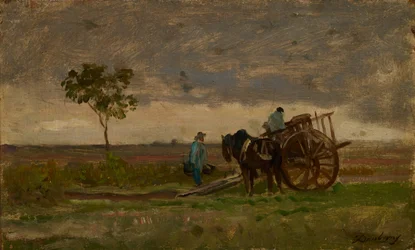 Stort landskab med Farmers Chariot (olie på eg)