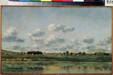 ""Breden af ​​Loing i Seine-et-Marne (Seine et Marne)"" (Banker af Loing) Maleri af Charles Francois Daubigny (1817-1878) 1858-1859 Dim. 25x41 cm Eremitagemuseet, Sankt Petersborg (Sankt) PETERSBOURG)