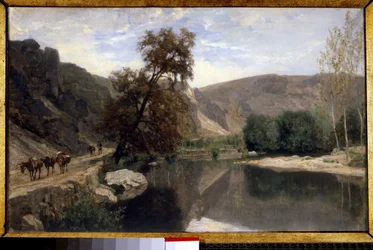 kanterne af Cousin near Avallon Maleri af Charles Francois Daubigny (1817-1878) 1800-tallet søn. 0,33x0,55m