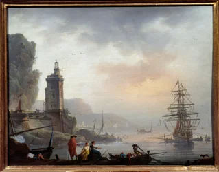 Søsidemaleri af Charles Francois Grenier de Lacroix dit Lacroix de Marseille (1720-1779) Marseille fra det 18. århundrede, Musee des Beaux Arts
