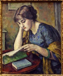 Læsning. Maleri af Charles Guerin (1875-1939), Olie på lærred