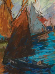 Sommersejlads (pastel på mørkt papir)