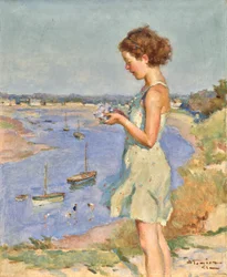 Ung pige med en blå hortensia, Saint-Gilles-Croix-de-Vie