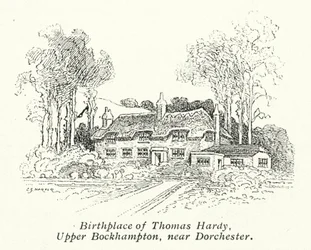 Thomas Hardys fødested, Upper Bockhampton, nær Dorchester (litografi)
