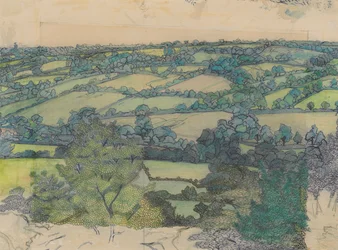 Applehayes, ca. 1912 (blyant, farveblyant, pen og blåt blæk på papir)