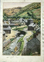Boscastle, Cornwall, ca. 1919 (akvarel, pen og blæk på papir)