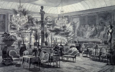 Prinsesse Mathildes vinterhave, tegning med gråt blæk og gouache af Charles Giraud (1819-1892)
