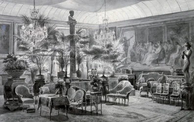 Prinsesse Mathildes vinterhave, gouache og blæk, tegning af Charles Giraud (1819-1892)