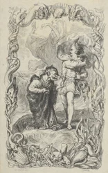 Illustration til stormen: Caliban, Ferdinand og Ariel, 1836.