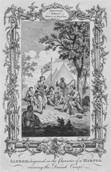 Alfred, forklædt i Karakteren af en Harper, ser den danske Lejr, 1773.