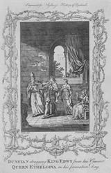 Dunstan slæber kong Edwy væk fra hans gemalinde, dronning Ethelgiva, på hans kroningsdag, 1773.