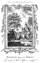 Kong Richard II formilder oprørerne ved Wat Tylers død, Smithfield, 1800-tallet.