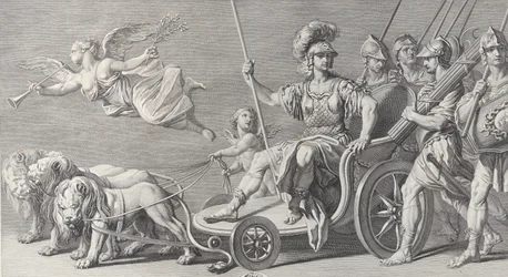 Mars på en vogn trukket af tre løver, 1749.
