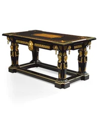 Napoleon III bord, designet af Jean Brandely, intarsia af E. Varlot, Paris, ca. 1850-75 (ormolu, forgyldt kobber, ibenholt og platan)
