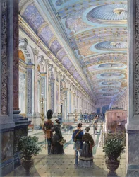 Udførligt stationsinteriør, 1883 (wc på papir)