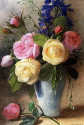 Roser og delfiner i en vase. Maleri af Charles Henry Slater (1820-1890) Privat samling.